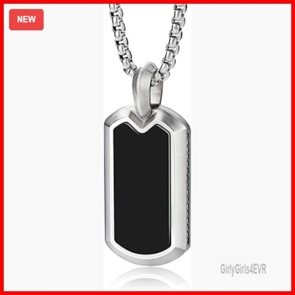 Men's Onyx Pendant Necklace with Box Chain, Stainless Steel, Adjustable Length